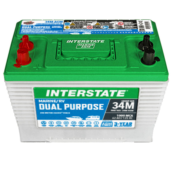 Interstate 34M-AGM AGM Dual Purpose Battery (Group 34M) CORE FEE Included!