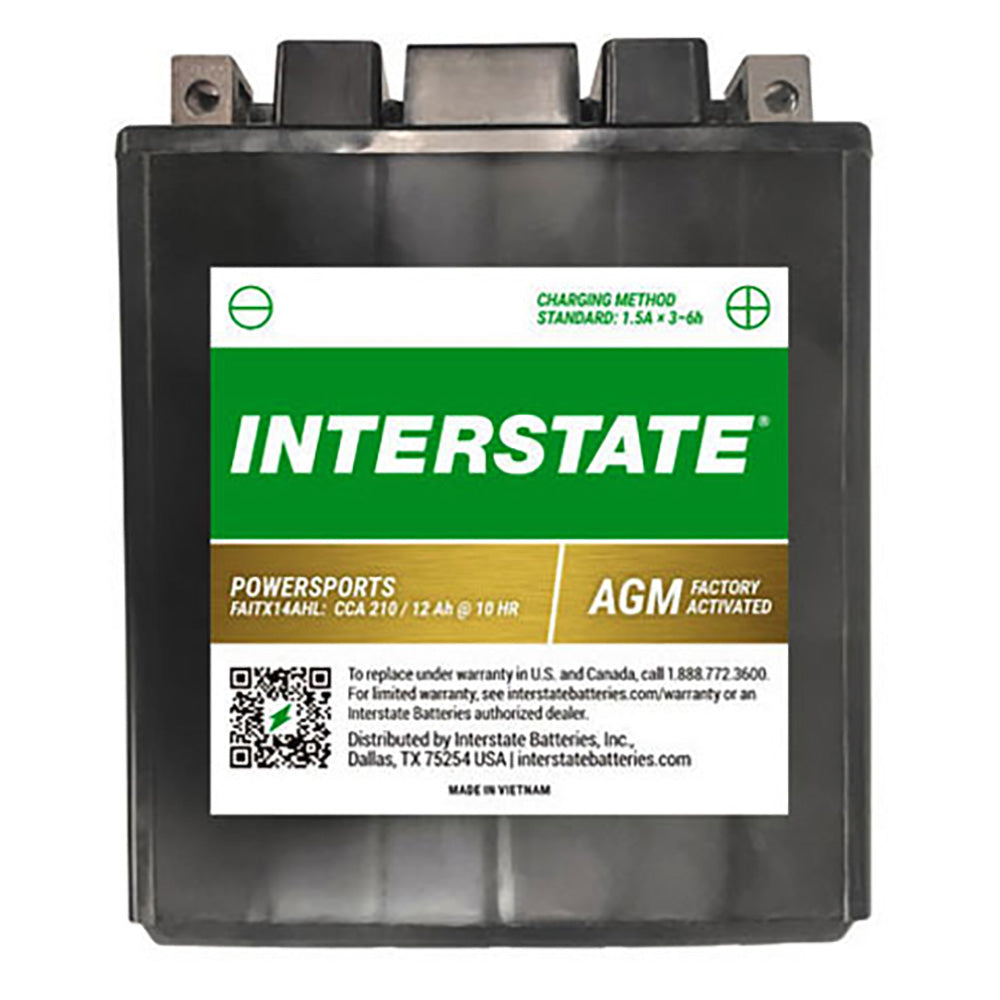 Interstate FAITX14AHL 12 Volt AGM Power Sport Battery 210CCA (Group MC) CORE FEE Included!