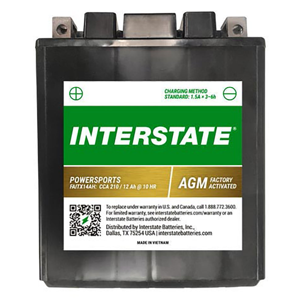 Interstate FAITX14AH 12 Volt AGM Power Sport Battery (Group MC) CORE FEE Included!