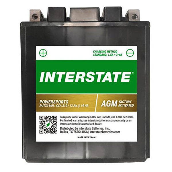 Interstate FAITX14AH 12 Volt AGM Power Sport Battery (Group MC) CORE FEE Included!