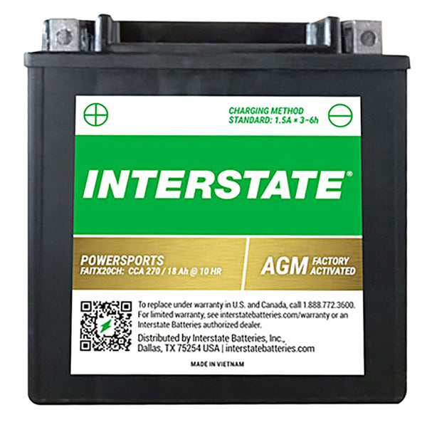 Interstate FAITX20CH 12 Volt AGM Power Sport Battery (Group MC) CORE FEE Included!