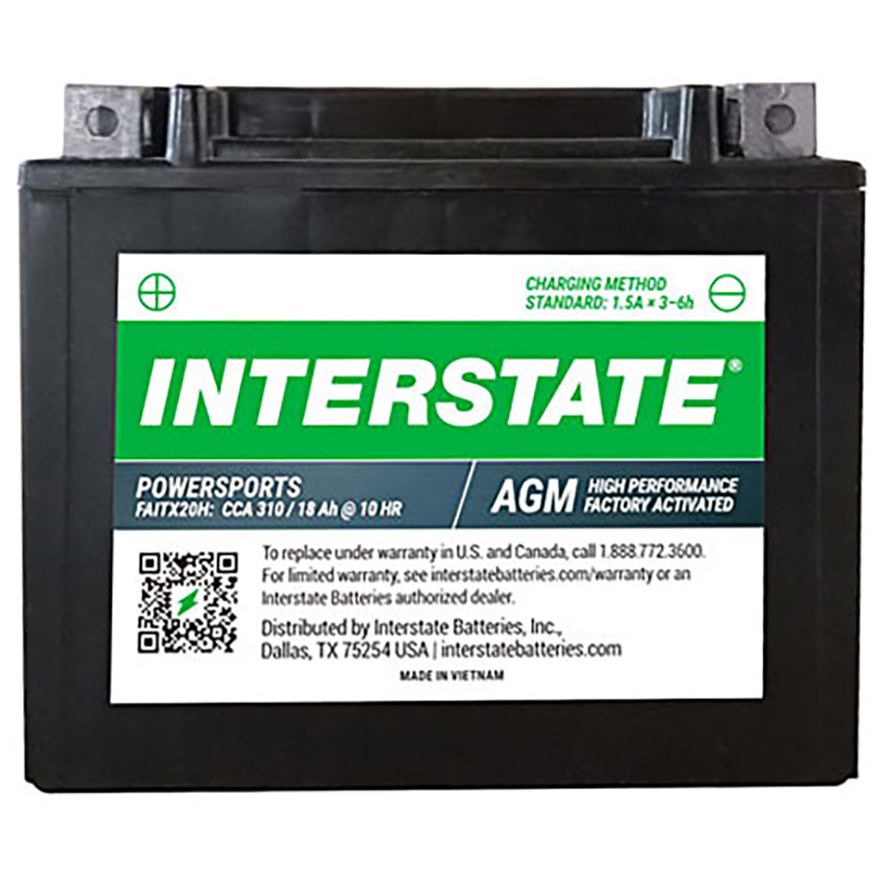 Interstate FAITX20H 12 Volt AGM Power Sport Battery (Group MC) CORE FEE Included!