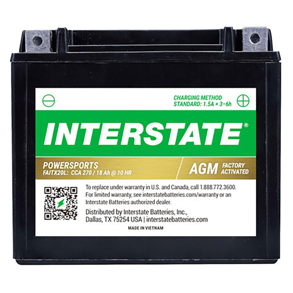 Interstate FAITX20L 12 Volt AGM Power Sport Battery (Group MC) CORE FEE Included!