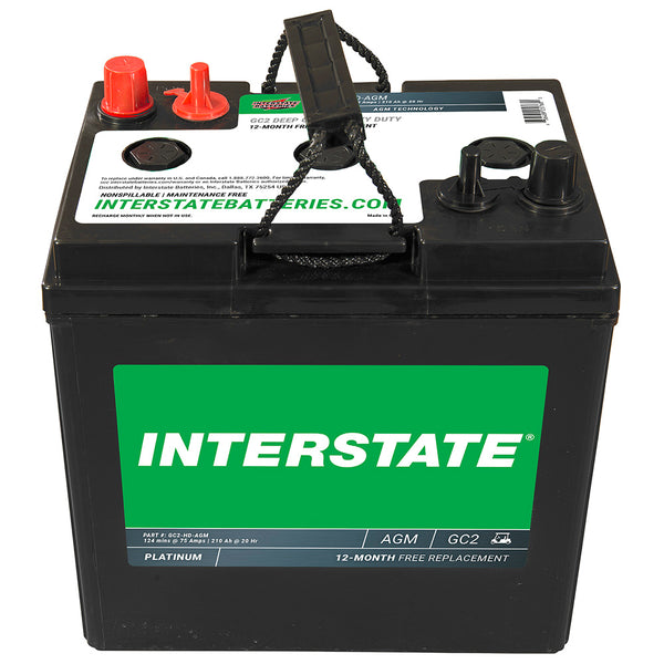 Interstate GC2-HD-AGM 6 Volt AGM Golf Car Battery (Group GC2) CORE FEE Included!
