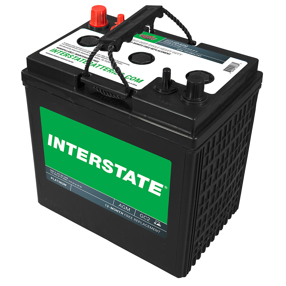 Interstate GC2-HD-AGM 6 Volt AGM Golf Car Battery (Group GC2) CORE FEE Included!