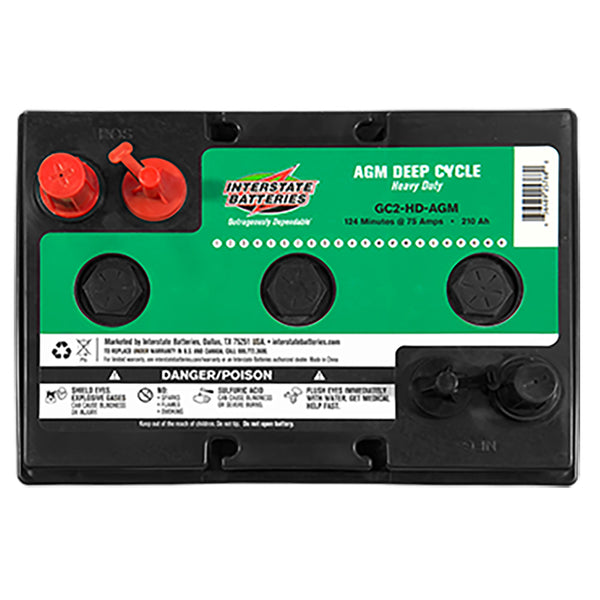 Interstate GC2-HD-AGM 6 Volt AGM Golf Car Battery (Group GC2) CORE FEE Included!