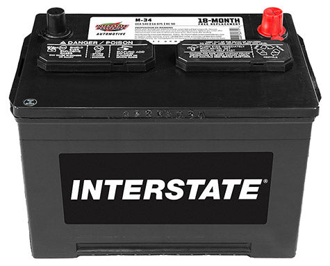 Interstate M-34 Flooded Automotive Battery (Group 34) CORE FEE Included!