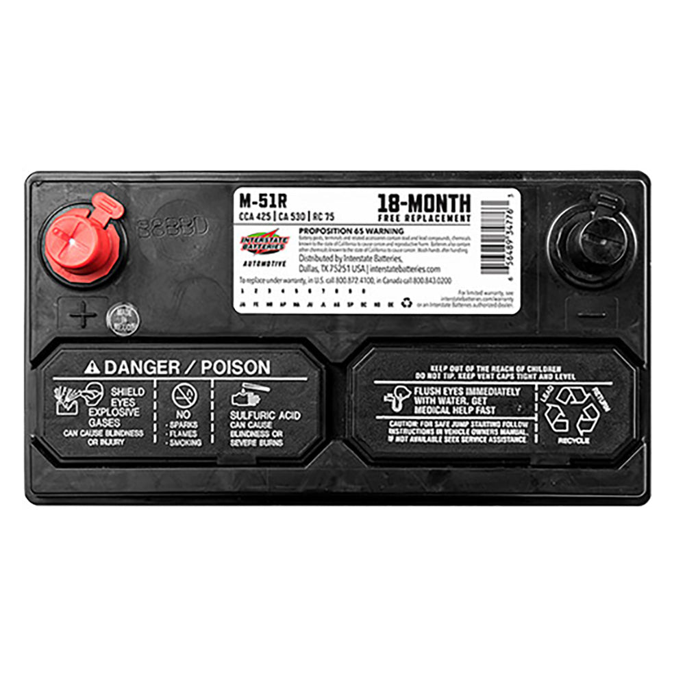 Interstate M-51R Flooded Automotive Battery (Group 51R) CORE FEE Included!