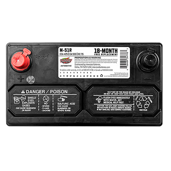 Interstate M-51R Flooded Automotive Battery (Group 51R) CORE FEE Included!