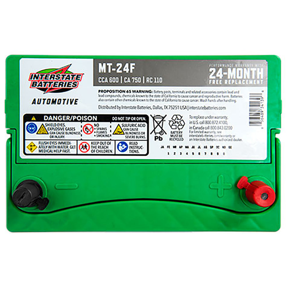 Interstate MT-24F Flooded Automotive Battery (Group 24F) CORE FEE Included!