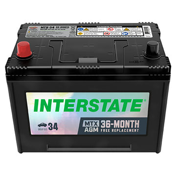 Interstate MTX-34 AGM Automotive Battery (Group 34) CORE FEE Included!