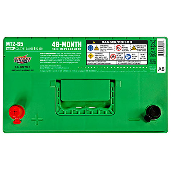 Interstate MTZ-65 AGM Automotive Battery (Group 65) CORE FEE Included!