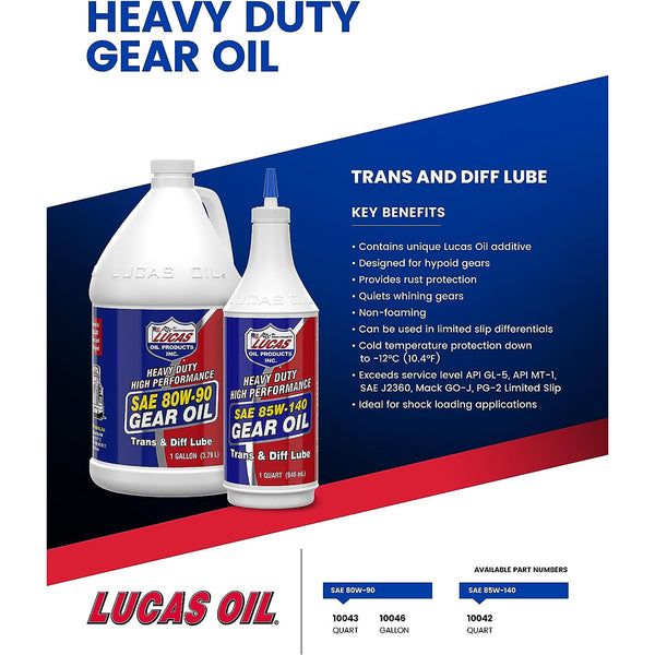 Lucas Oil 10042 Heavy Duty High Performance SAE 85W-140 Gear Oil, 1 Quart