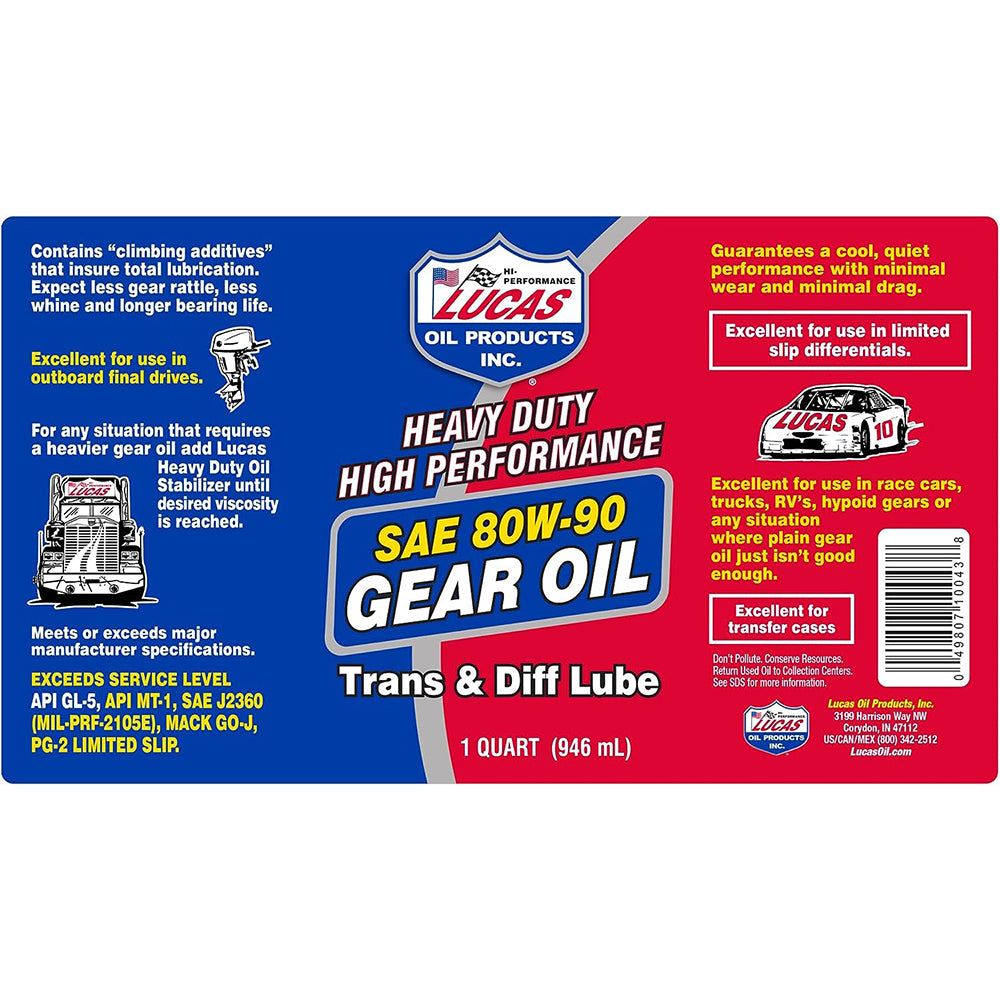 Lucas Oil 10043 SAE 80W-90 Heavy Duty Gear Oil, 1 Quart