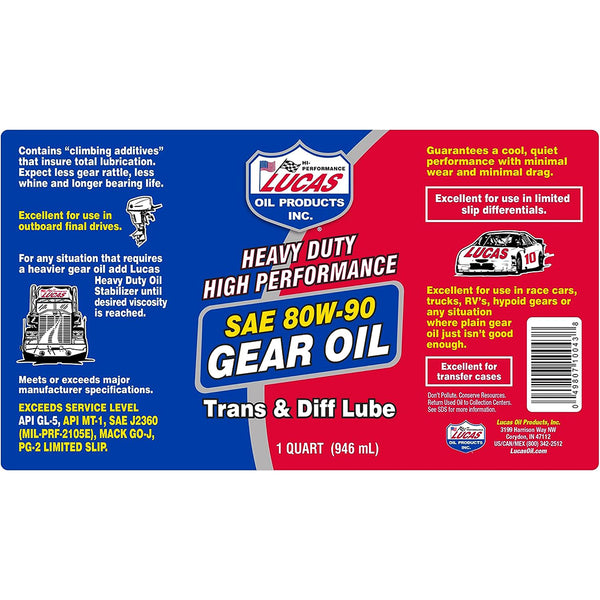 Lucas Oil 10043 SAE 80W-90 Heavy Duty Gear Oil, 1 Quart