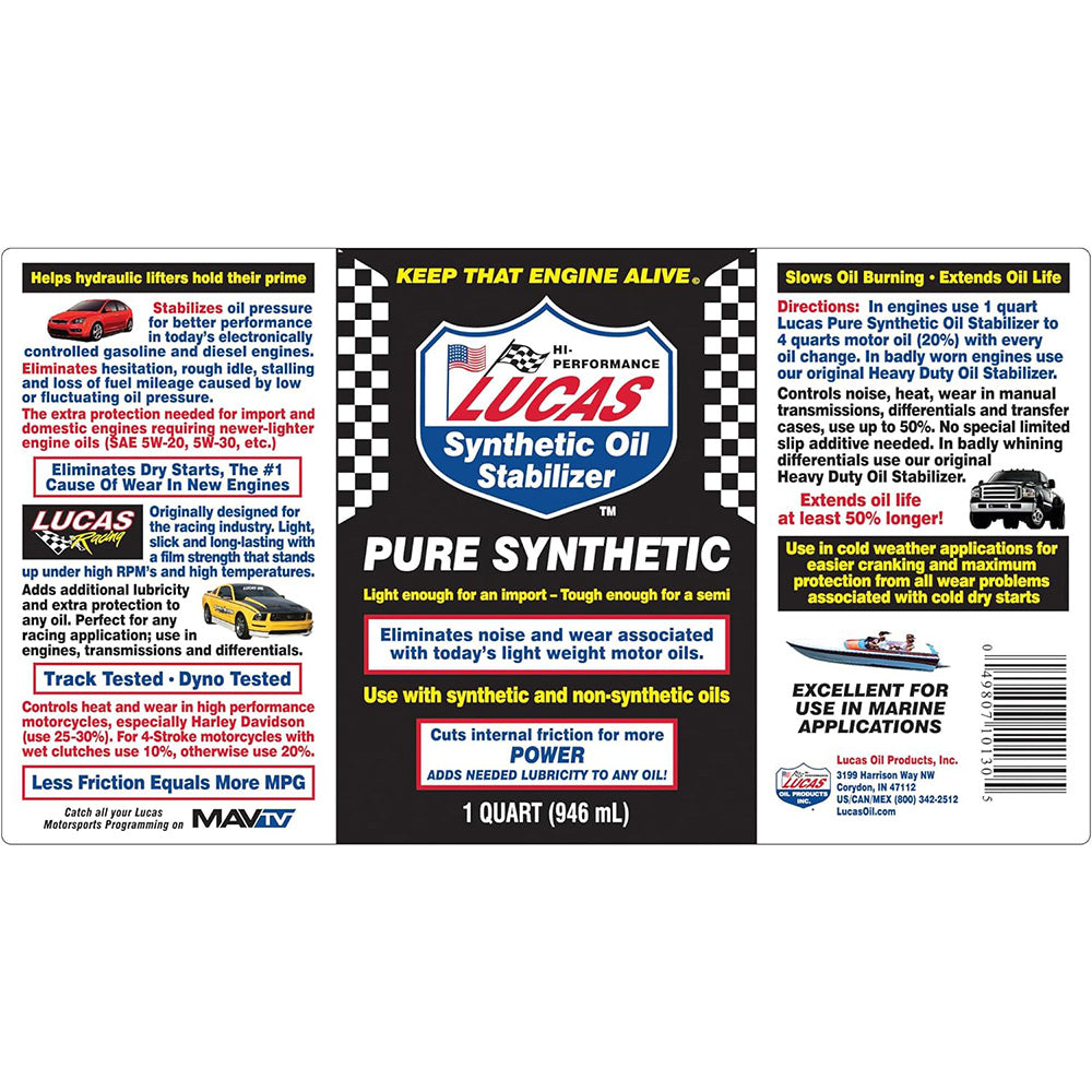 Lucas Oil 10130 Pure Synthetic Oil Stabilizer, 1 Quart