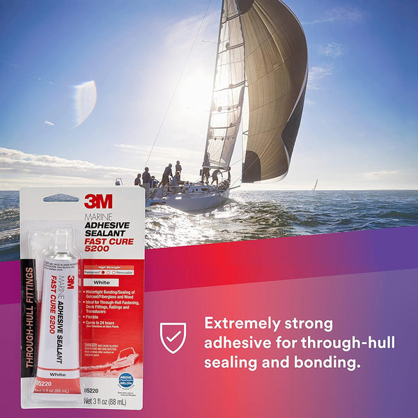 3M Marine Adhesive Sealant 5200FC Fast Cure, 05220, White, (3 oz)