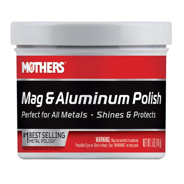 Mothers 05100 Mag & Aluminum Polish, 5 oz. Brilliant Shine, Easy to Use, For All Uncoated & Unplated Metals Including Aluminum Wheels, Stainless Steel
