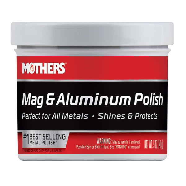 Mothers 05100 Mag & Aluminum Polish, 5 oz. Brilliant Shine, Easy to Use, For All Uncoated & Unplated Metals Including Aluminum Wheels, Stainless Steel