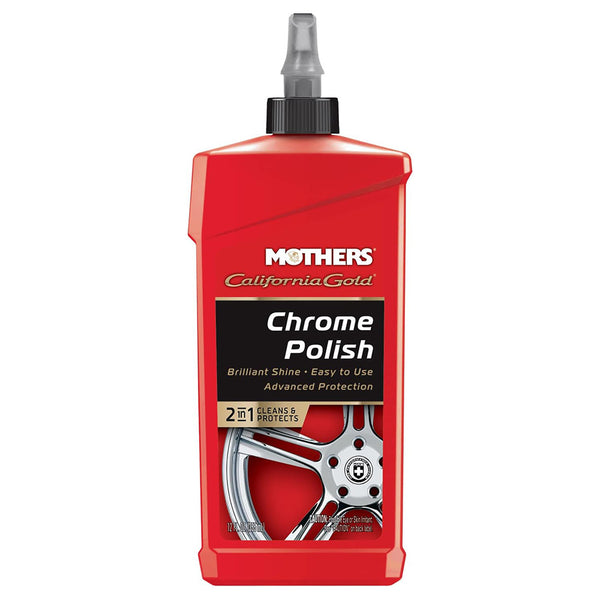 Mothers 05212 California Gold Chrome Polish, 12 oz. — Cleans & Brightens Chrome Bumpers, Wheels, Trim & Accessories, Protects Against Fingerprints, Rust & Corrosion, Safe on Glass & Mirrors