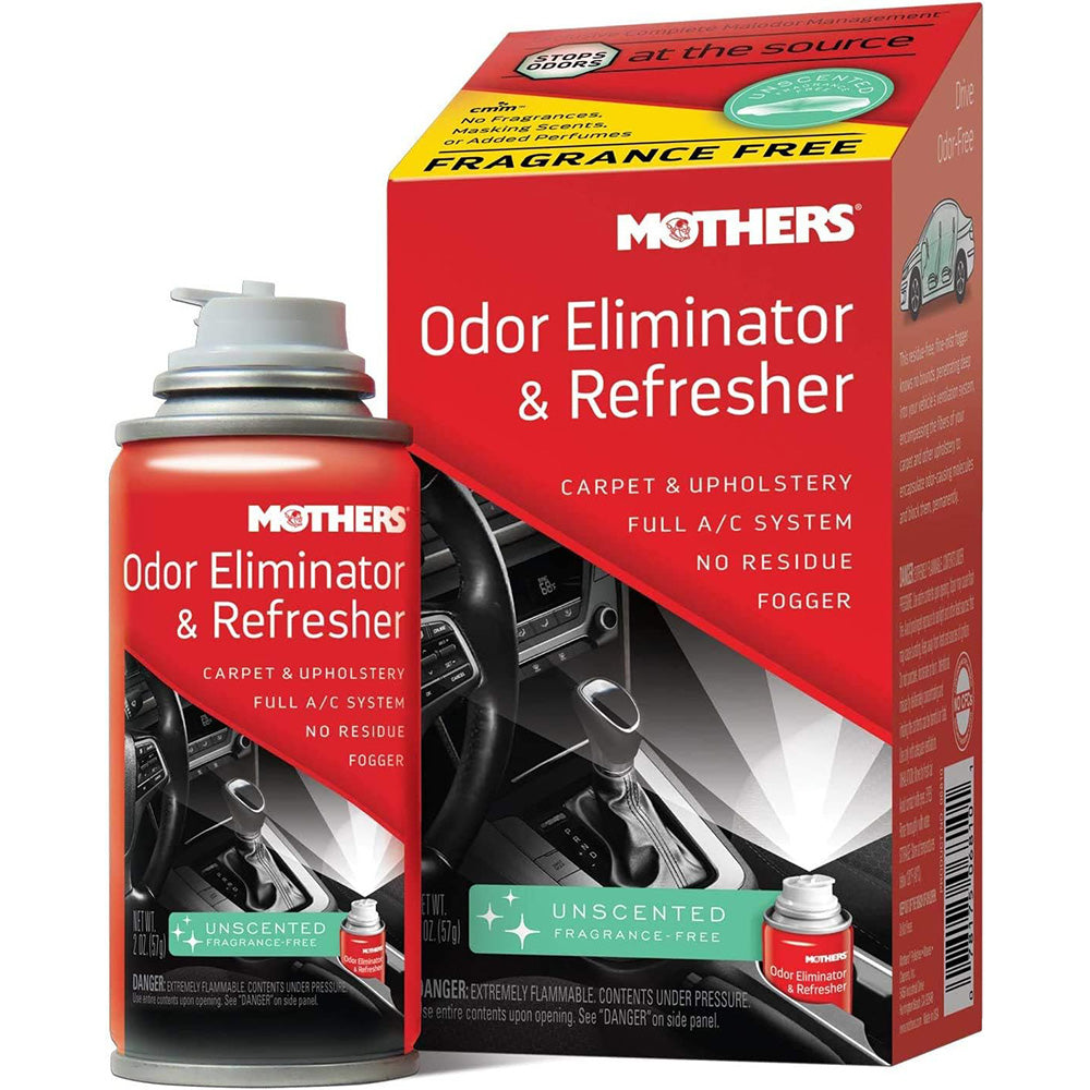 Mothers 06810 Odor Eliminator & Refresher, Unscented, 2 oz. Aerosol – Whole-Car Fogger Neutralizes Smoke, Pet, Food & Mildew Odors with CMM® Technology, Freshens Cabin & Vent Ducts