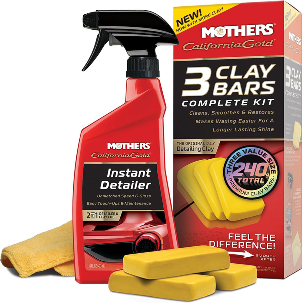 Mothers 07240 California Gold 3 Clay Bar Complete Kit, 3 80-gram Clay Bars + 16 oz