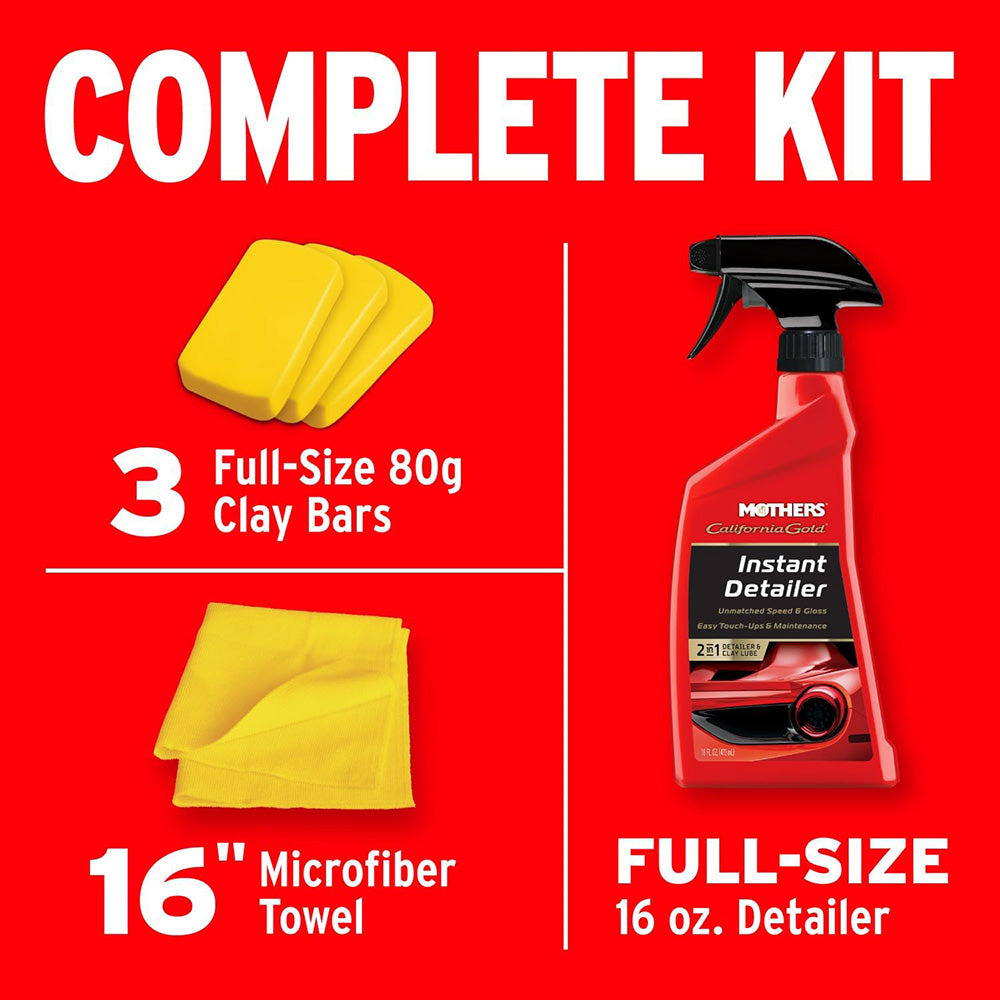 Mothers 07240 California Gold 3 Clay Bar Complete Kit, 3 80-gram Clay Bars + 16 oz