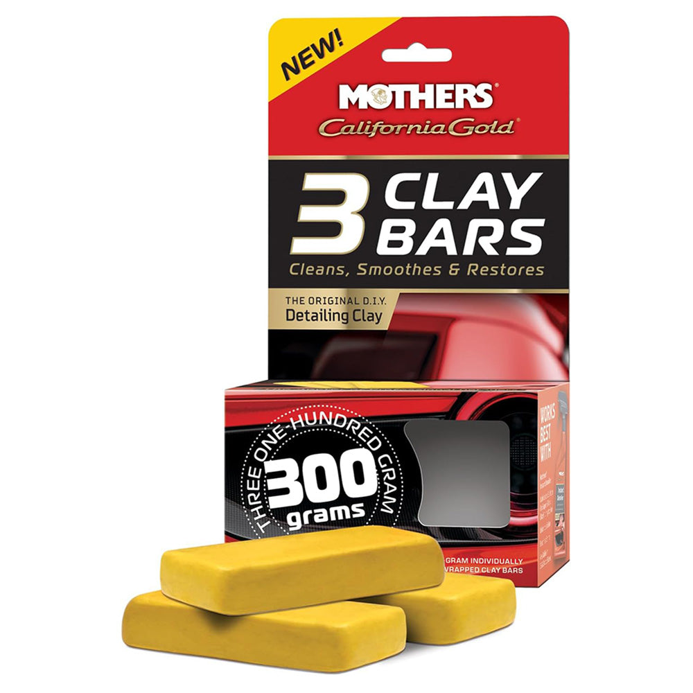 Mothers 07242 California Gold 3 Clay Bars, 3 100-gram — Removes Overspray, Brake Dust, Bugs & More, Restores Smooth, Brilliant Finish to Paint, Chrome, Glass & Plastic, Safe & Easy to Use