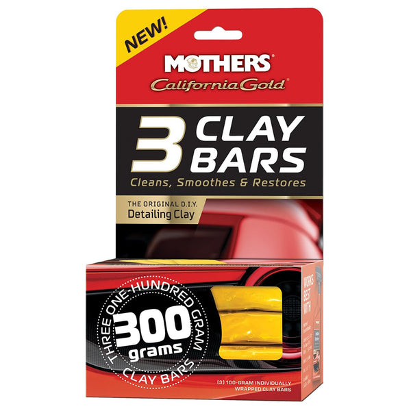 Mothers 07242 California Gold 3 Clay Bars, 3 100-gram — Removes Overspray, Brake Dust, Bugs & More, Restores Smooth, Brilliant Finish to Paint, Chrome, Glass & Plastic, Safe & Easy to Use