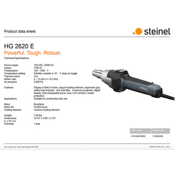 Steinel HG2620E Industrial Heat Gun w/ Roofing Kit, 120V