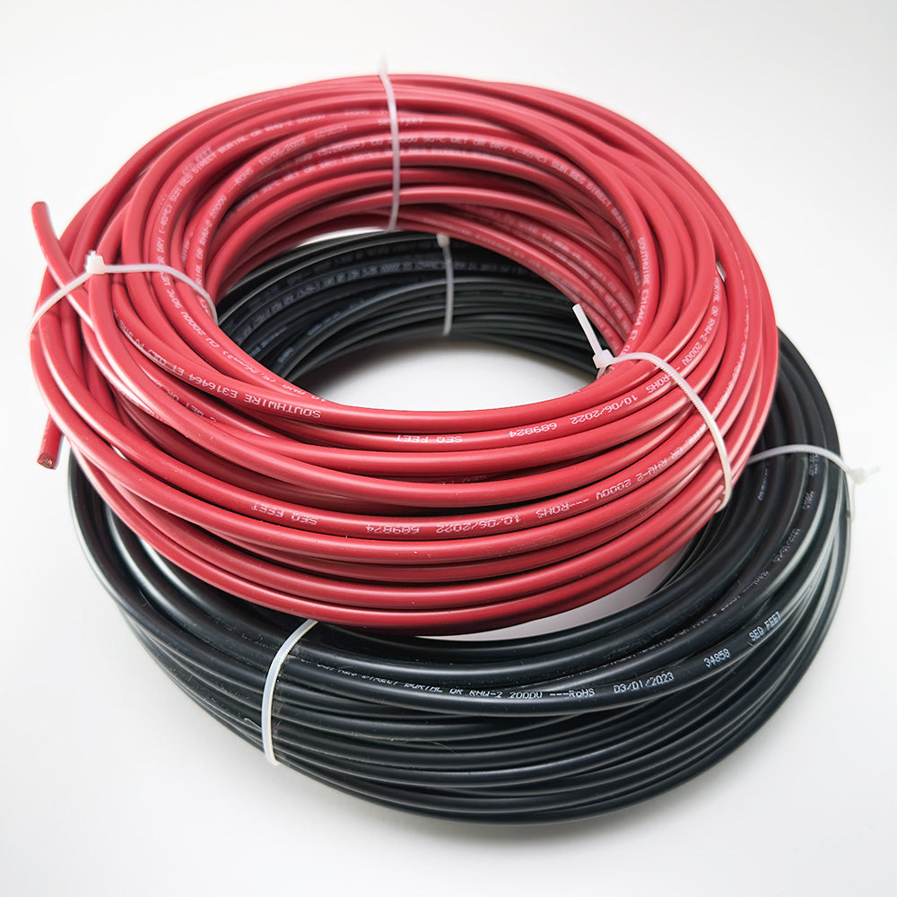 100FT Red & 100FT Black Southwire Commercial Grade Premium Pure Copper 10AWG Solar Panel Wire, Solar Extension Cable 2000V (Made in USA)