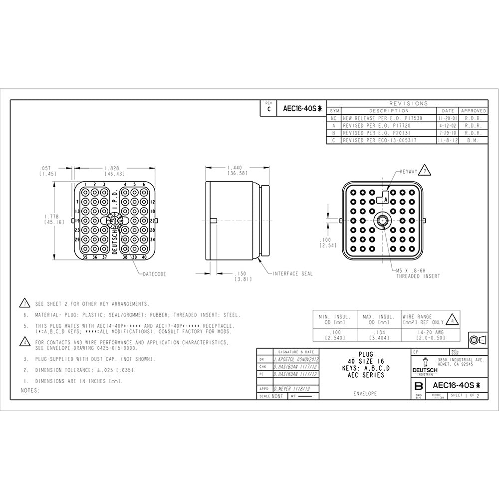 Deutsch AEC16-40SD 40-Pin Female Connector housing, 16AWG