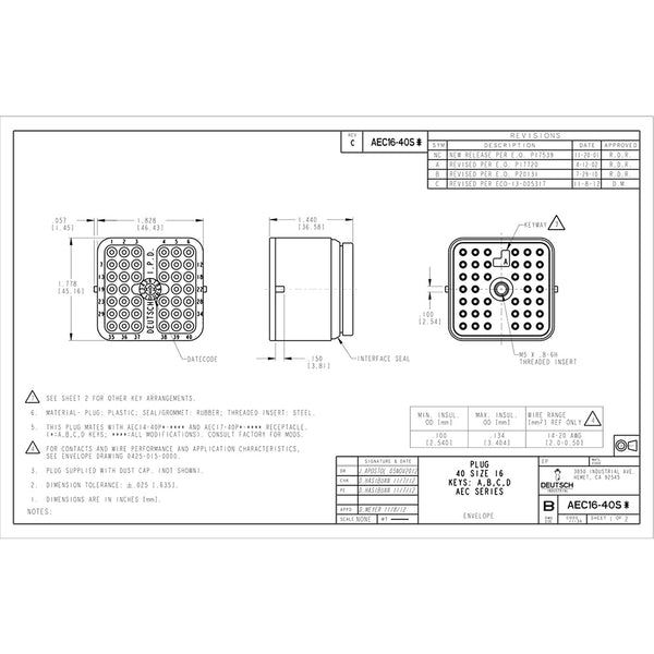 Deutsch AEC16-40SD 40-Pin Female Connector housing, 16AWG