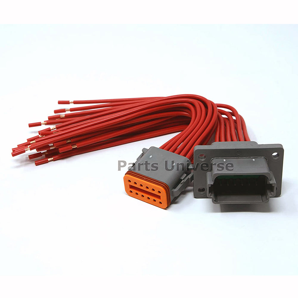 Deutsch DT 12-Pin Flange Pigtail Kit, 14AWG Pure Copper GPT Red Wires (100% Made in USA)