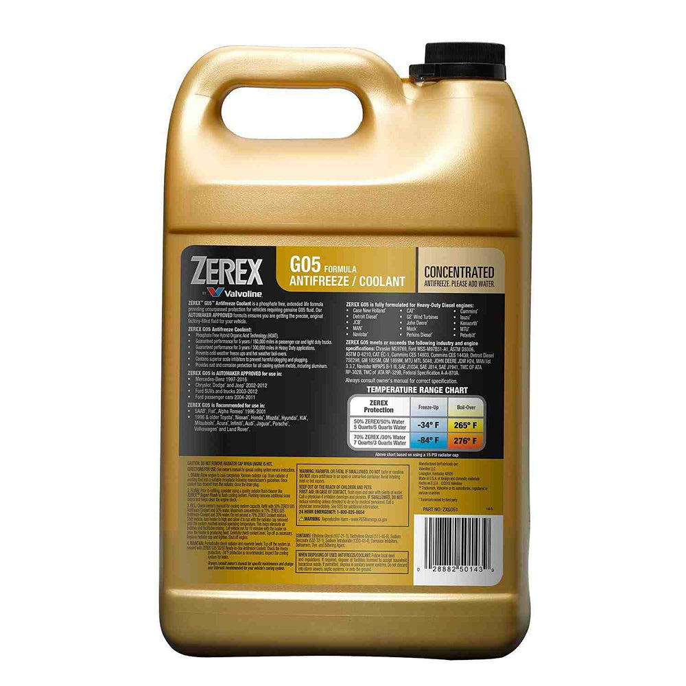 Valvoline ZEREX ZXG051 G05 Phosphate Free 50/50 Ready-to-Use Antifreeze / Coolant, 1 Gallon