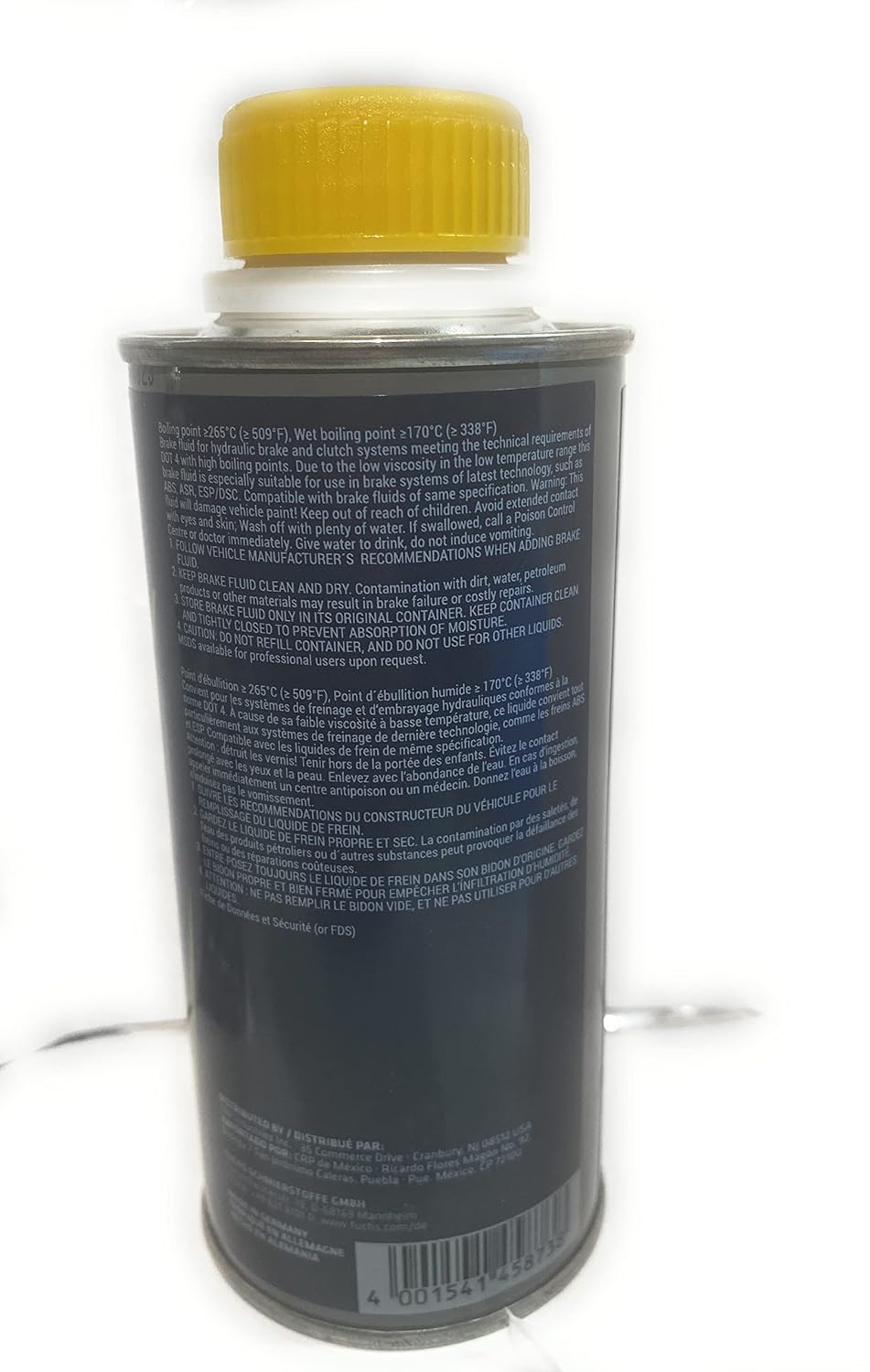 Pentosin 1224112 DOT 4 LV, 250 mL — back label and barcode 4001541458738