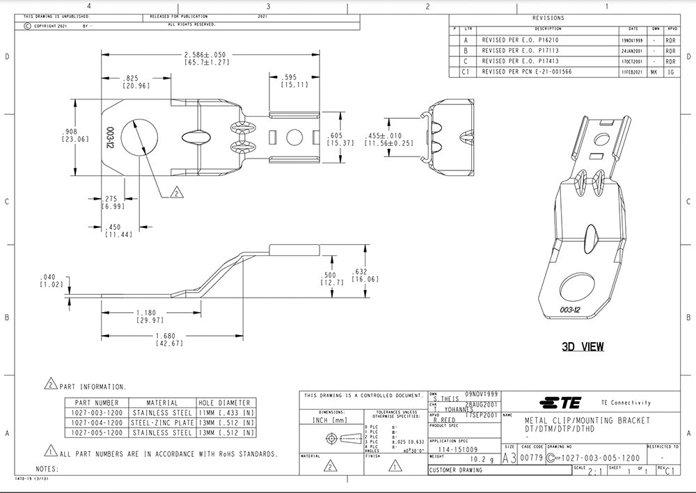 DEUTSCH 1027-005-1200 Steel 05 Mounting Clip