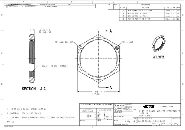 DEUTSCH 2411-001-2405 Ring Panel Nut (Size 24)