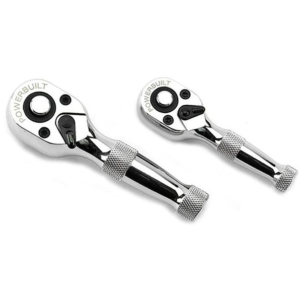 POWERBUILT 640927 1/4-Inch and 3/8-Inch Stubby Ratchet Set, 2-Piece,Silver
