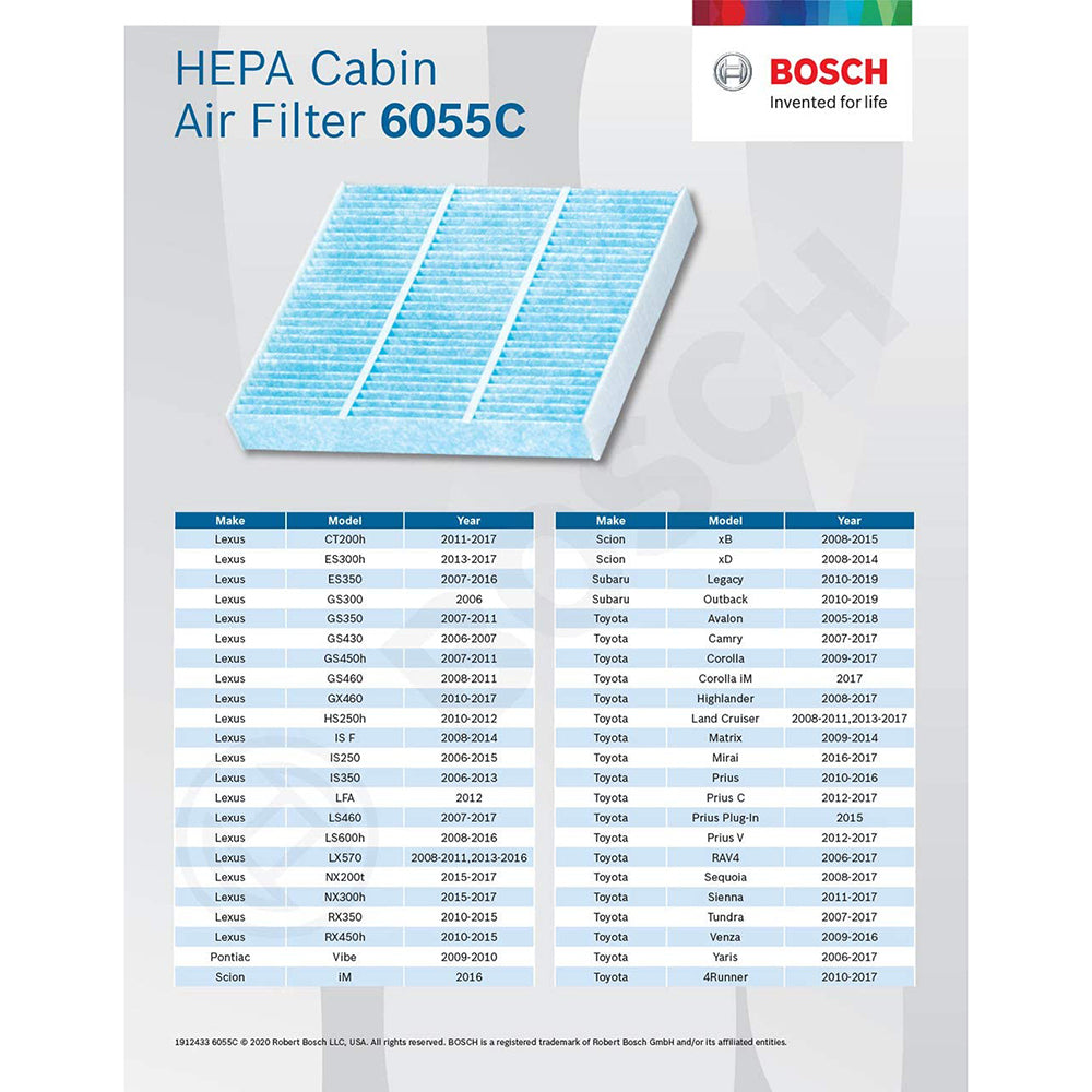 BOSCH 6055C HEPA Premium Cabin Air Filter