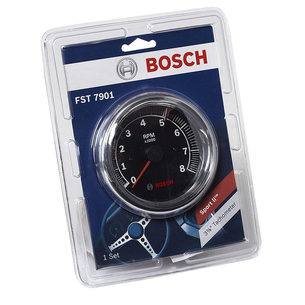 BOSCH FST 7901 SP0F000018 Sport II 3-3/8" Tachometer (Black Dial Face, Chrome Bezel)