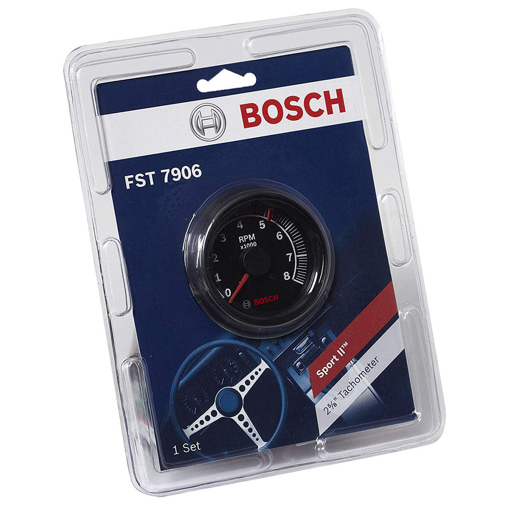 BOSCH FST 7906 SP0F000025 Sport II 2-5/8" Tachometer (Black Dial Face, Black Bezel)