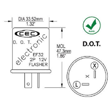 CEC EF32 Electronic Turn Signal Flasher Relay, Round, 2 Prongs, 12 Volts