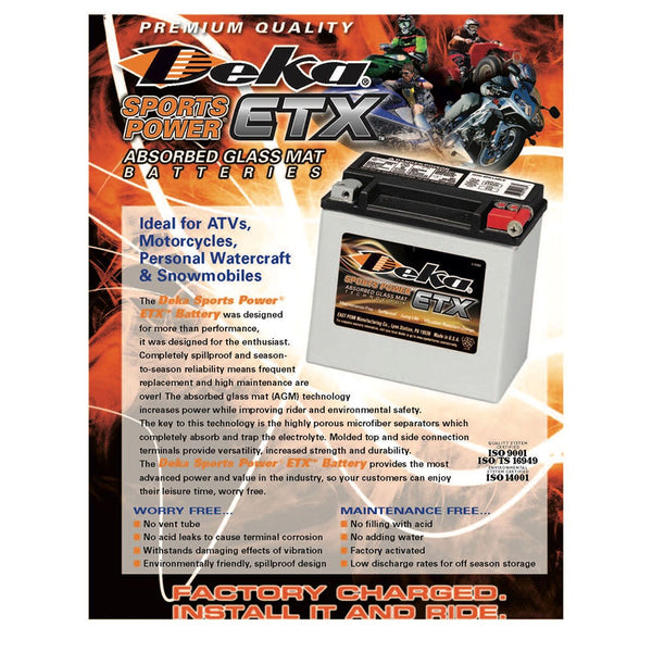 DEKA ETX14L Power Sports AGM Battery (220 CCA) CORE FEE Included!