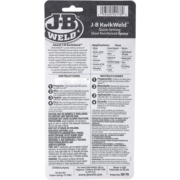 J-B Weld 50176 KwikWeld Steel Reinforced Epoxy Syringe - Dark Grey - 25 ml
