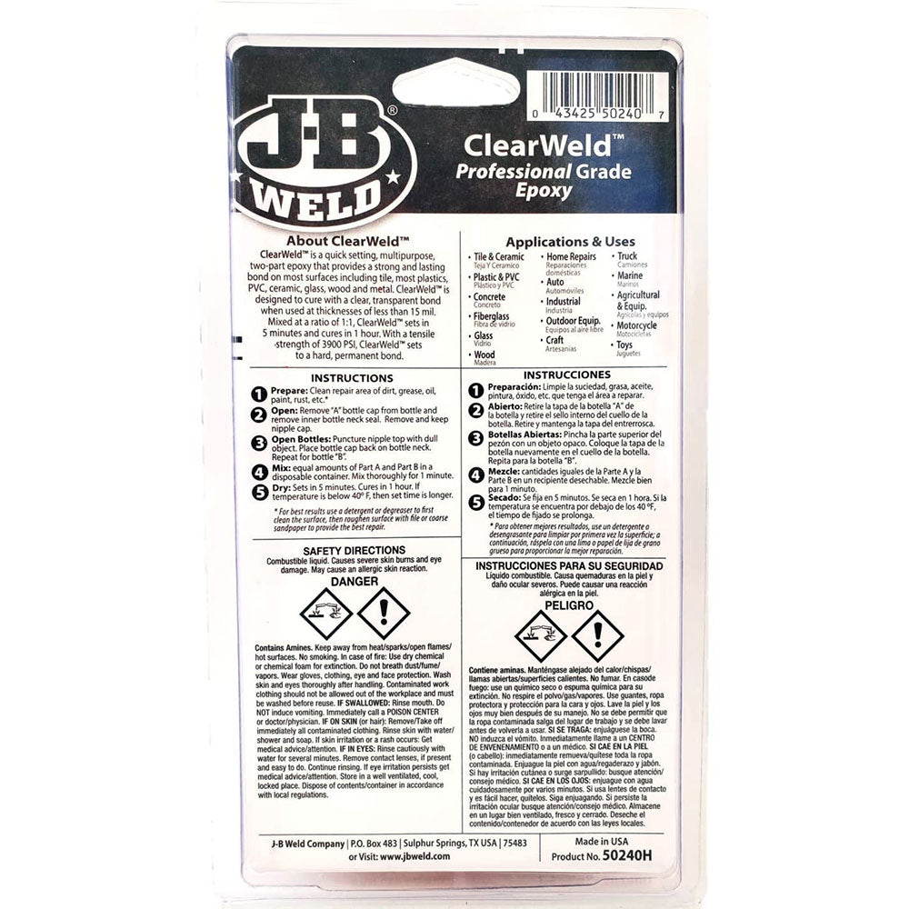 J-B WELD J-B Weld Clearweld Epoxy Adhesive - 0.47 Oz, 5 Min Set Time,  Clear, Interior/Exterior Use - Strong Bond on Tile, Plastics, Glass, Wood,  Metal in the Epoxy Adhesives department at