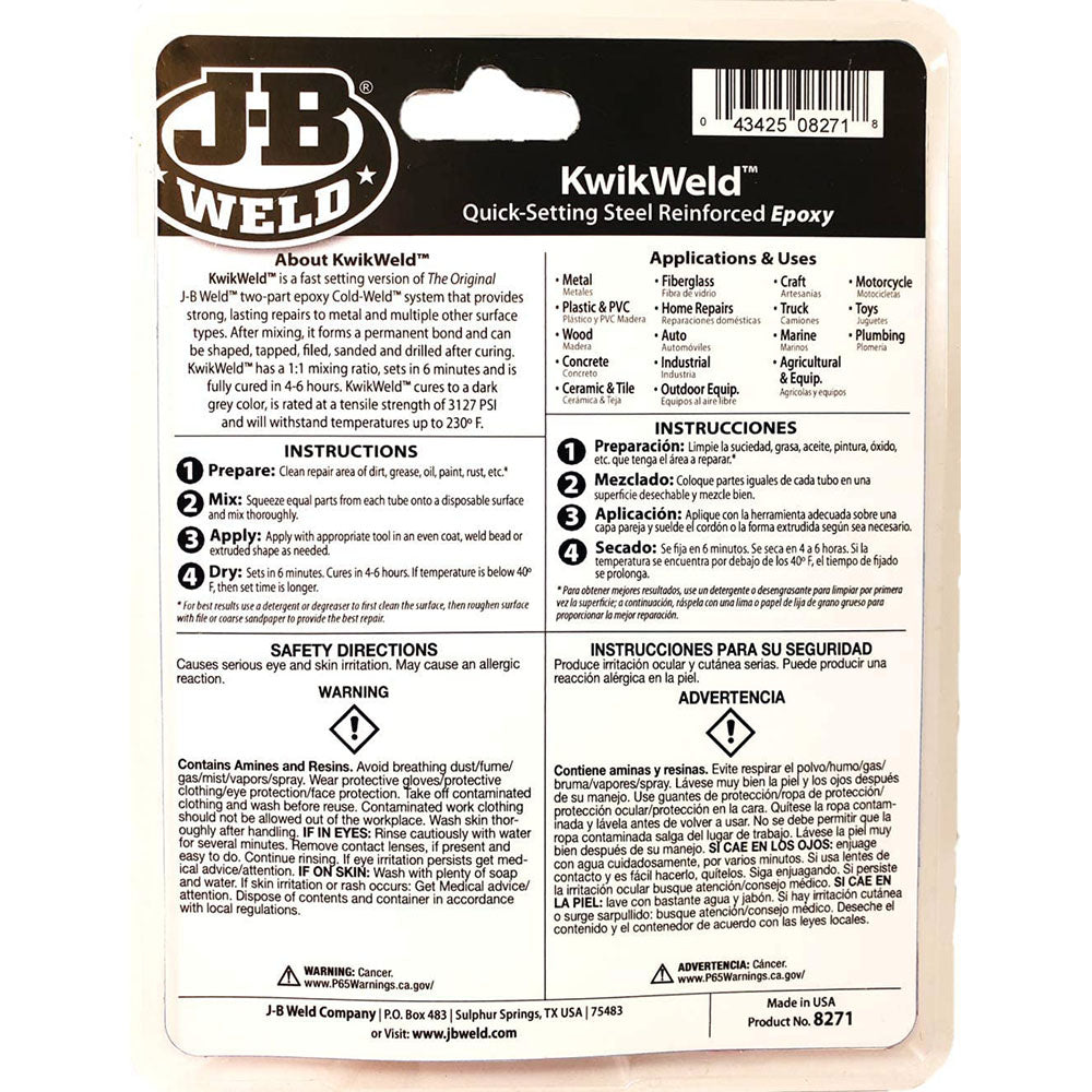 J-B Weld 8271 KwikWeld Professional Size Steel Reinforced Epoxy - 10 o –  Parts Universe
