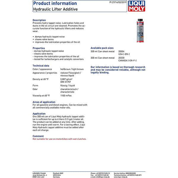 Liqui Moly 20004 Hydraulic Lifter Additive, 300 mL – Parts Universe