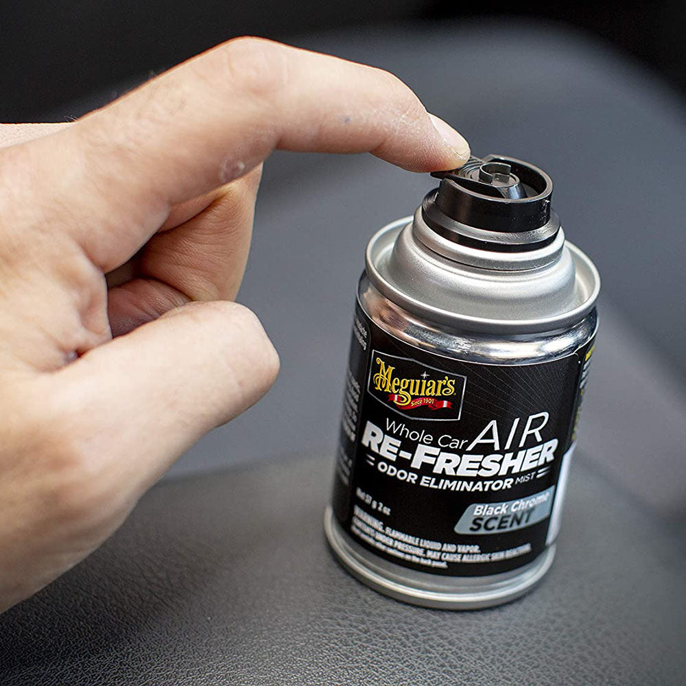 Meguiar's G181302EU Whole Car Air Re-Fresher Odour Eliminator Mist Black  Chrome Scent Air Bomb 59ml : : Automotive