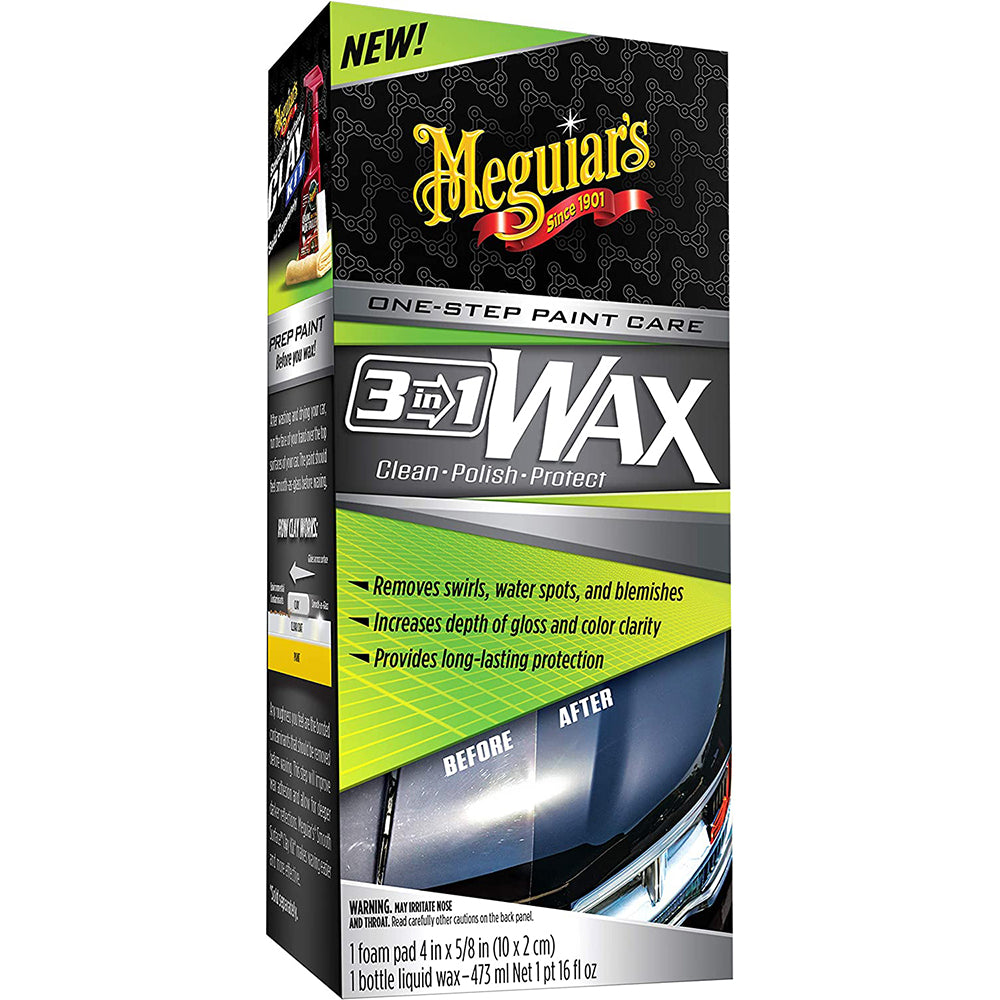 Meguiar's G191016 3-in-1 Liquid Wax Kit (Bottle and Foam Applicator Pad, 16 oz)